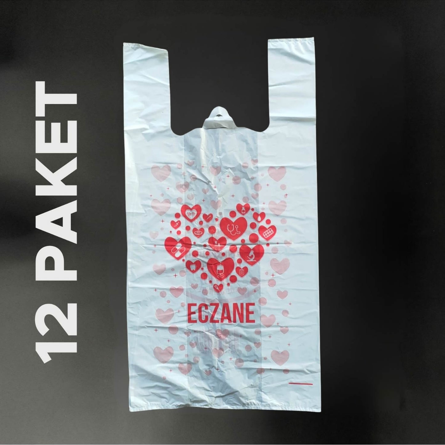 Atlet Eczane Poşeti 30+10x60 – Büyük Boy 1 Koli (12’li Paket, Toplam 888 Adet Poşet)