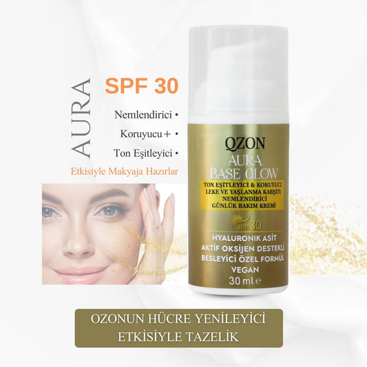 QZON Aura Base Glow Makyaj Bazı Nemlendirici Yüz Kremi SPF 30 – Leke Karşıtı Ton Eşitleyici 30ML
